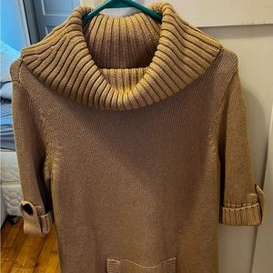 Athleta Turtleneck Camel Short Sleeve Cotton Cashmeres Blend Sweater - M